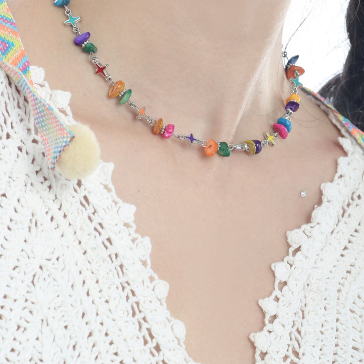 Women’s Irregular Gravel Epoxy Eight-Pointed Star Necklace – Sweet & Cool Geometric Jewelry