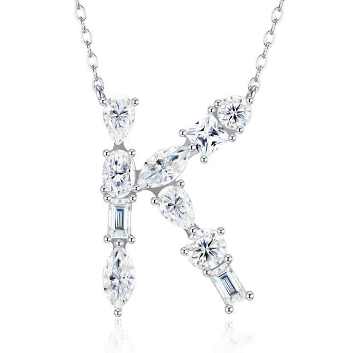 💎 Bubble Letter K Pendant Necklace – Platinum & Gold-Plated S925 Silver with Moissanite 💎