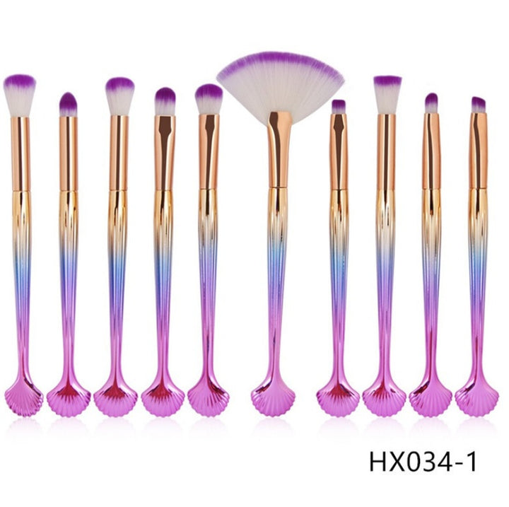 ✨ Shell Makeup Brush Set — 10-Piece Purple Bristle Beauty Kit 💜🐚