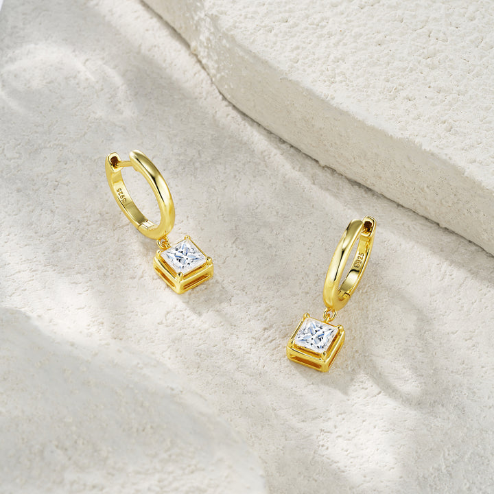 Square Morganite Stud Earrings – Gold-Plated S925 Silver