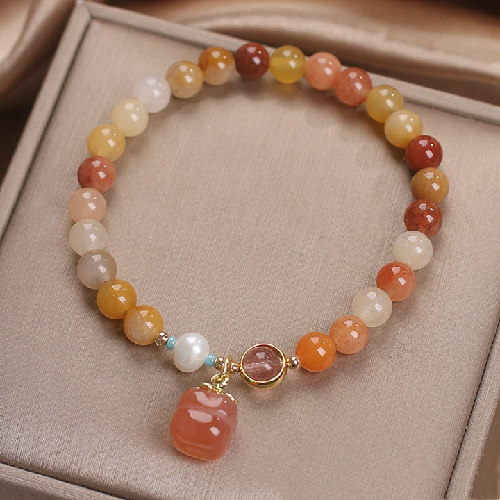 Natural Jinsi Jade Agate Persimmon Pendant Bracelet – Ethnic Style for Women