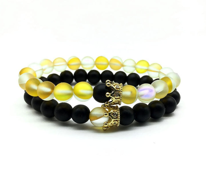 Crown Couple Glass Bead Bracelet
