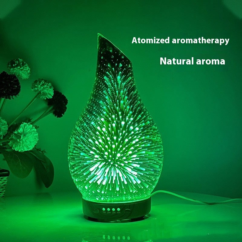 🌿💧 3D Glass Wood Grain Ultrasonic Humidifier | Cool Mist Aroma Diffuser ✨🏺