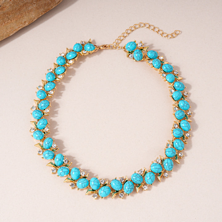 Ethnic Style Turquoise & Zircon Flower Necklace and Earrings  – Women’s Jewelry