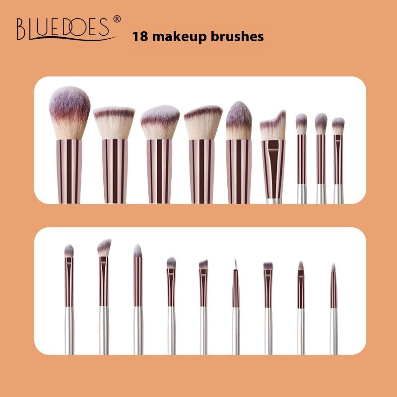✨ 18-Piece Champagne Makeup Brush Set — Solid Wood Handle Beauty Tools 💄🥂