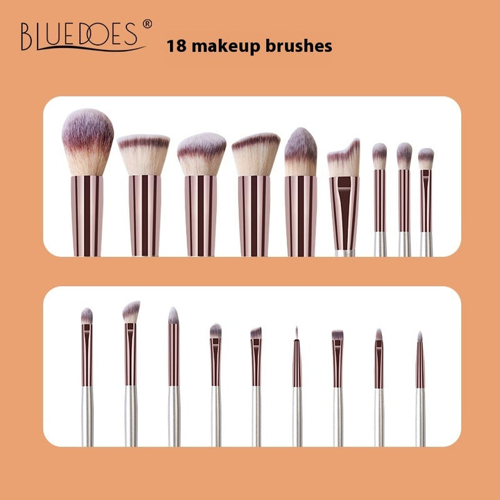 ✨ 18-Piece Champagne Makeup Brush Set — Solid Wood Handle Beauty Tools 💄🥂