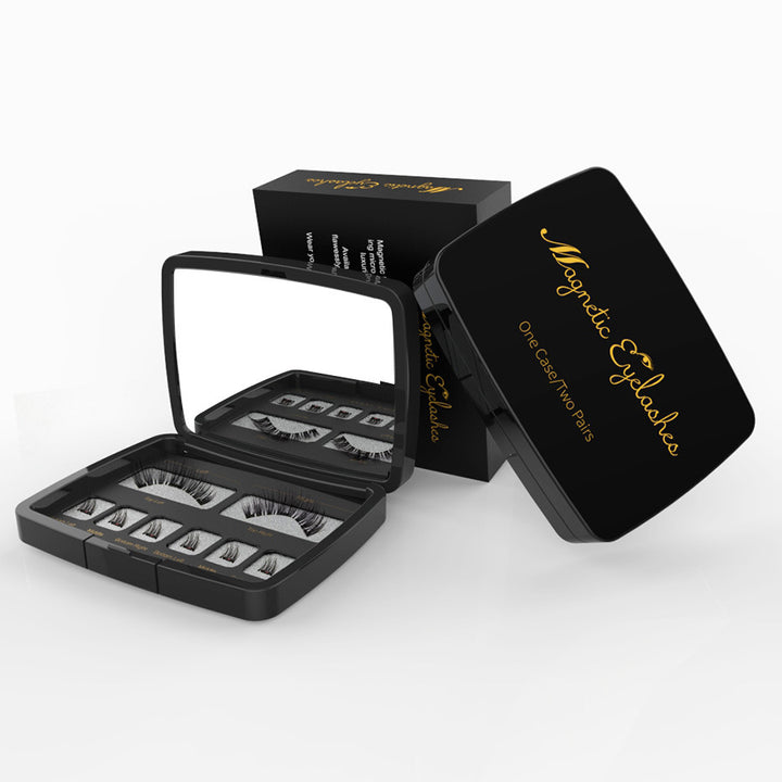 🧲👁️ Magnetic Eyelashes – Handmade Cross Style Reusable Lash Set with Mirror Case