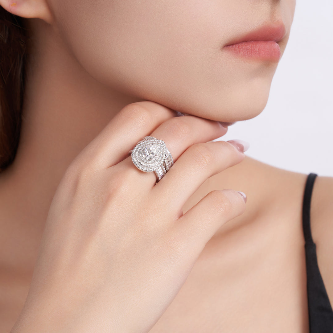 💍 Pear-Shaped Moissanite Engraved Ring – Platinum-Plated S925 Silver Luxury (Sizes 5–9) 💍