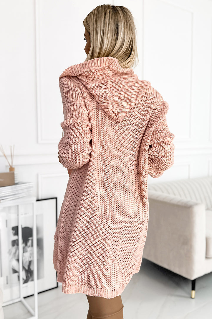 Cardigan - cape with a hood; pockets and a patch - pink