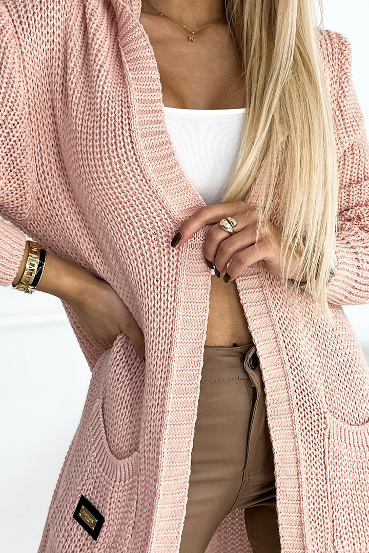 Cardigan - cape with a hood; pockets and a patch - pink