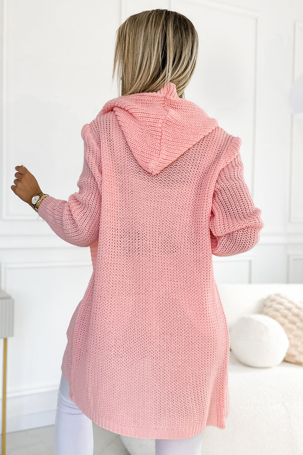 Cardigan - cape with a hood; pockets and a patch - peach color