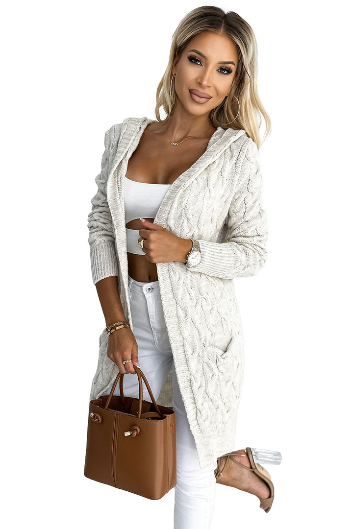 Cardigan - cape with a hood and pockets - beige braid