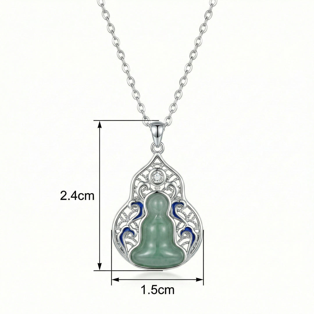 925 Sterling Silver Green Jadeite Double Gourd Pendant Necklace