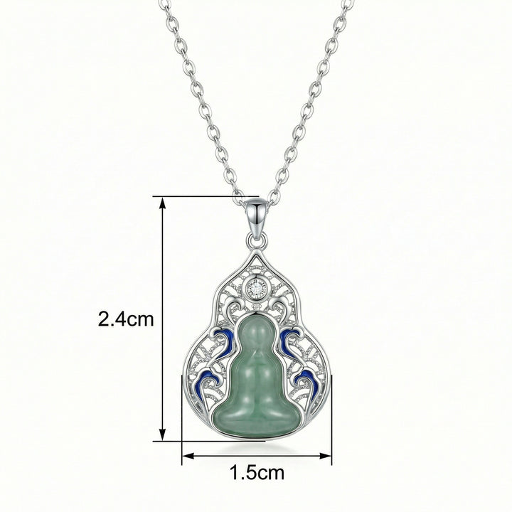 925 Sterling Silver Green Jadeite Double Gourd Pendant Necklace