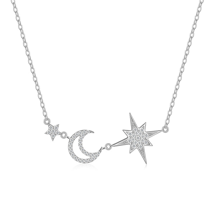 Luxury Minimalist Moon & Star Moissanite Pendant Necklace – Gold-Plated S925 Silver