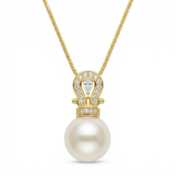 ✨ 925 Sterling Silver Cultured Pearl & Diamond Horseshoe Pendant Necklace ✨