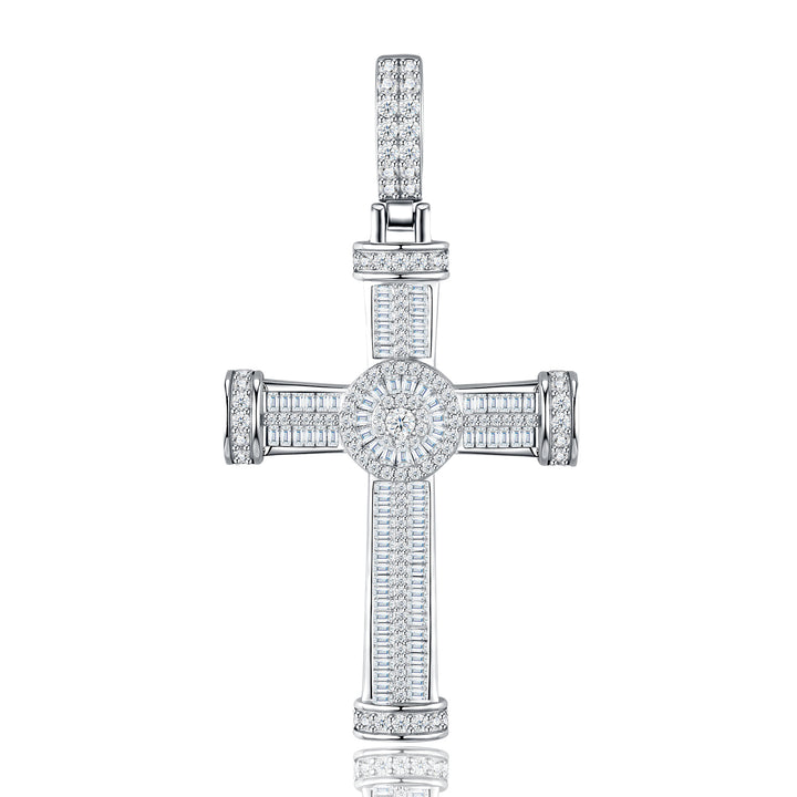 ✨ S925 Platinum-Plated Moissanite Cross Pendant Necklace (13.6g) ✨