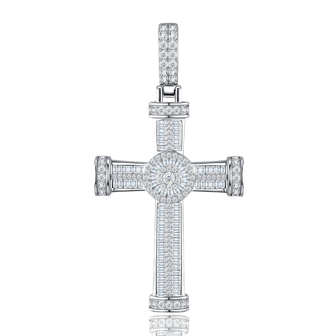 ✨ S925 Platinum-Plated Moissanite Cross Pendant Necklace (13.6g) ✨