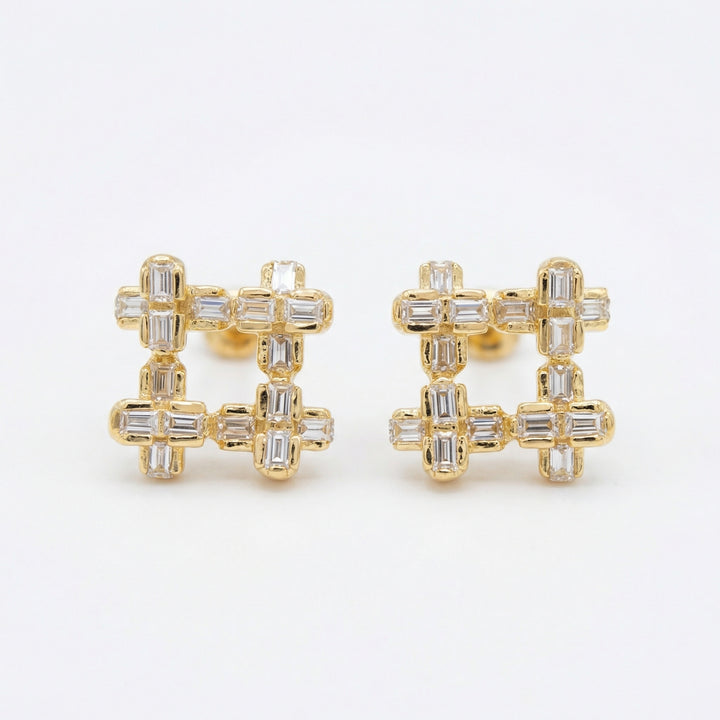 ✨ 925 Sterling Silver Sparkling Geometric Baguette Crystal Hashtag Stud Earrings ✨