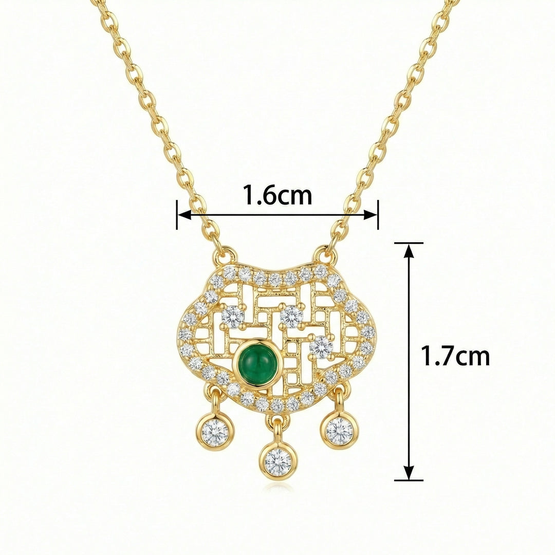 ✨ 925 Sterling Silver Emerald & Diamond Longevity Lock Necklace