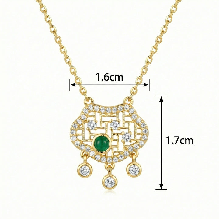 ✨ 925 Sterling Silver Emerald & Diamond Longevity Lock Necklace