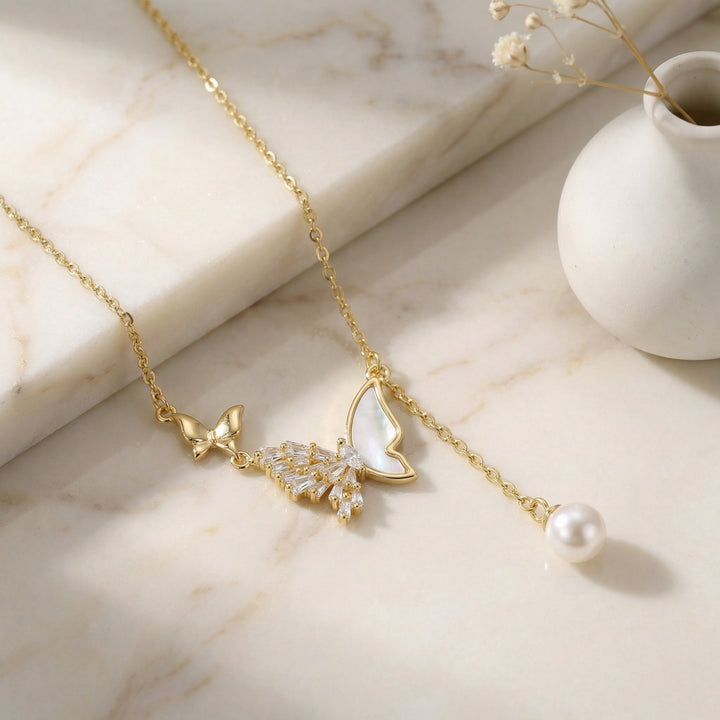 🦋 925 Sterling Silver Butterfly & Pearl Necklace