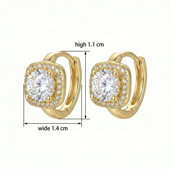 ✨ 925 Sterling Silver Square Halo Huggie Hoop Earrings with Round Center Stones ✨