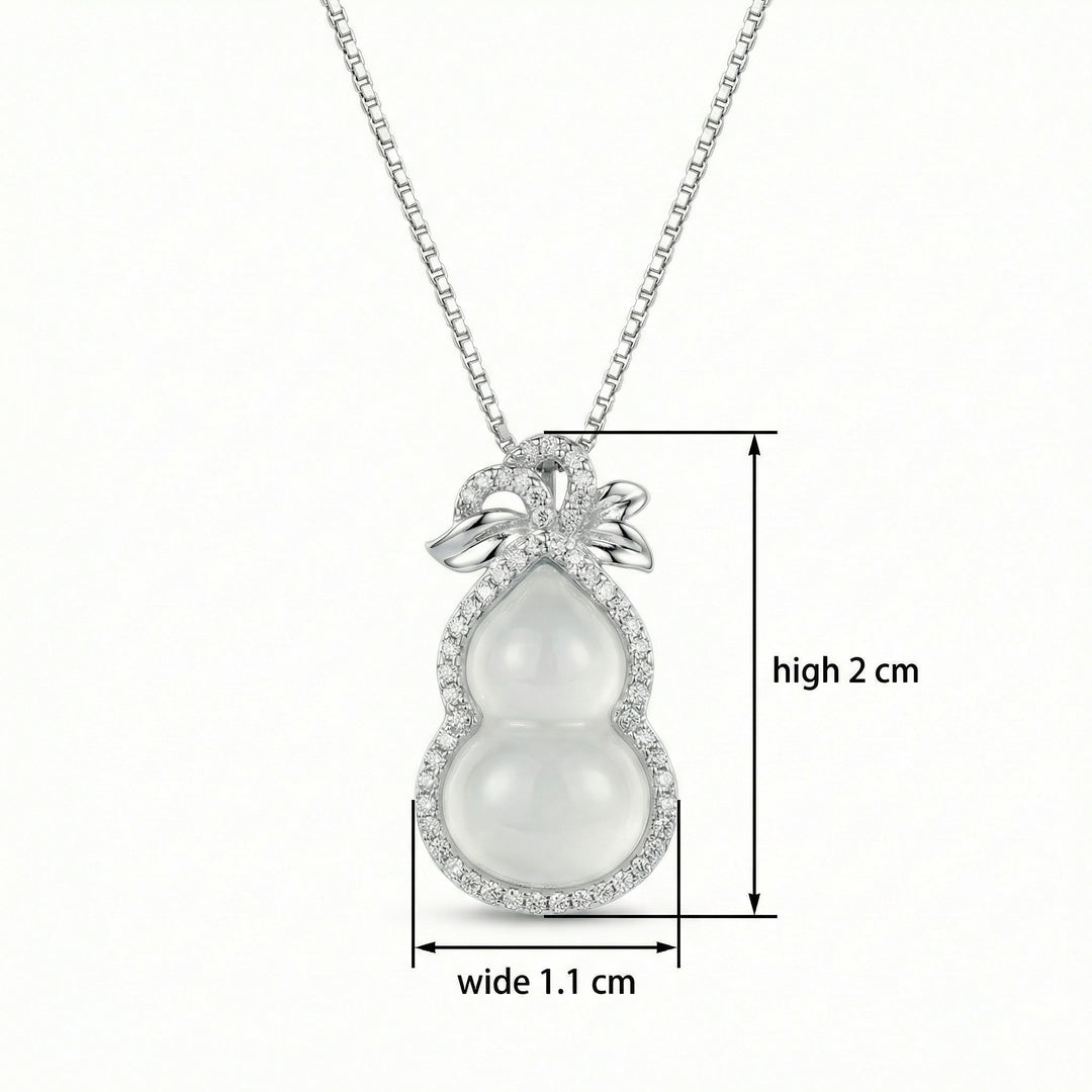 925 Sterling Silver Gourd Necklace – Translucent Gemstone Pendant with Diamond Halo