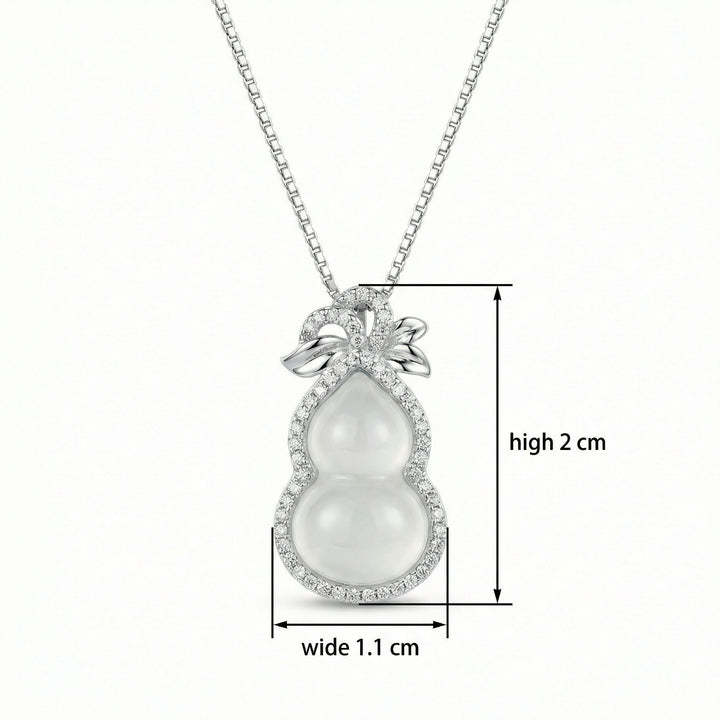 925 Sterling Silver Gourd Necklace – Translucent Gemstone Pendant with Diamond Halo
