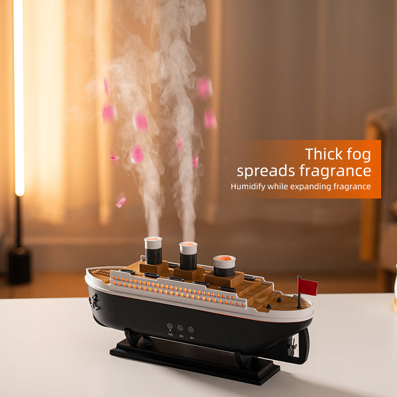 🚢💧 Steamship Diffuser | LED Humidifier with 7-Color Lights & Remote ✨