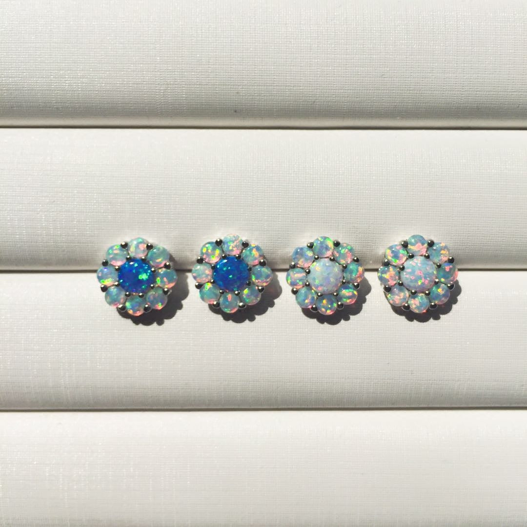 S925 Sterling Silver Opal Flower Earrings – Elegant Floral Stud Jewelry