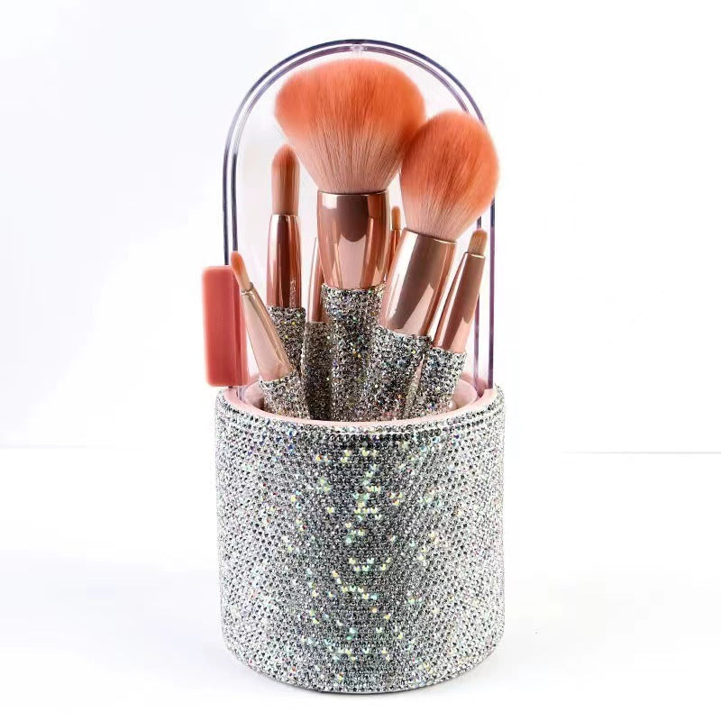 ✨ Light Luxury Diamond-Embedded Makeup Brush Set — 8-Piece Beauty Tools Kit 💄💎