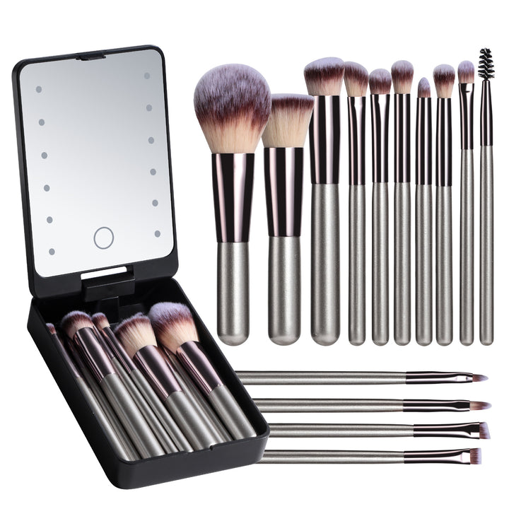 ✨ Rechargeable Luminous Mirror 14-Piece Makeup Brush Set 💄🔆