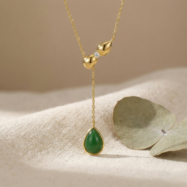 ✨ Green Gemstone Teardrop Necklace
