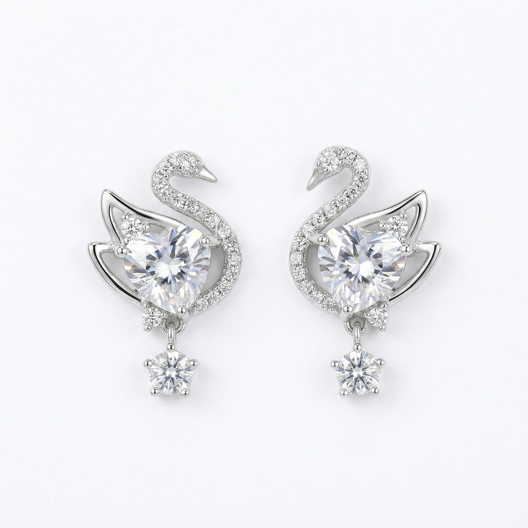 ✨ 925 Sterling Silver Swan Heart Crystal Dangle Earrings ✨