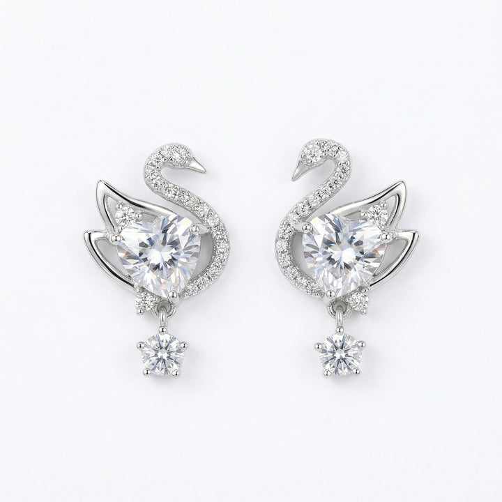 ✨ 925 Sterling Silver Swan Heart Crystal Dangle Earrings ✨