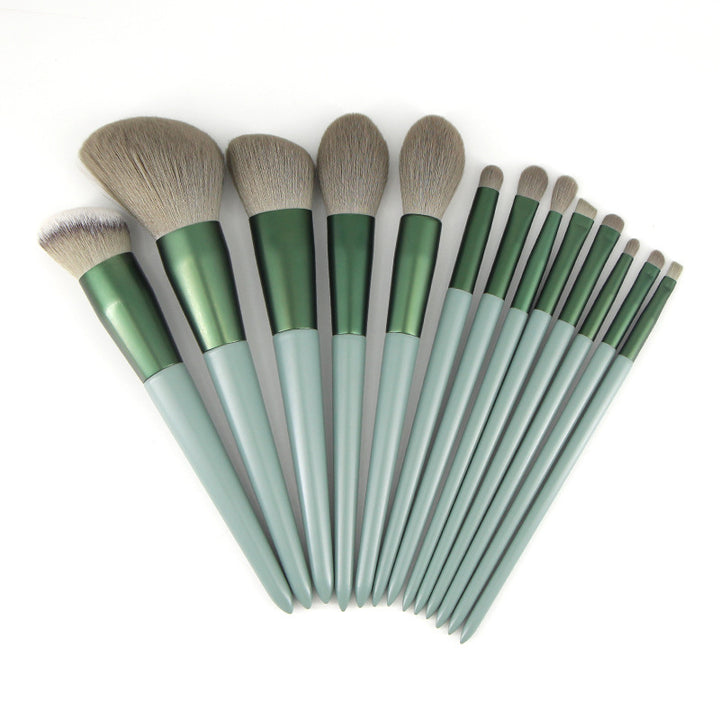 ✨ Green Wooden Handle Quick-Drying Soft Fur Makeup Brush Set 💄🌿