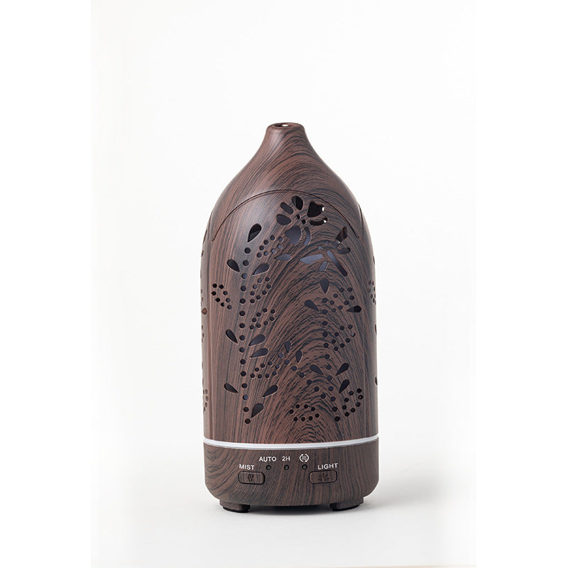 🌿💧 Wood Grain Vase Humidifier | Hollow Ultrasonic Aroma Diffuser 🌙✨