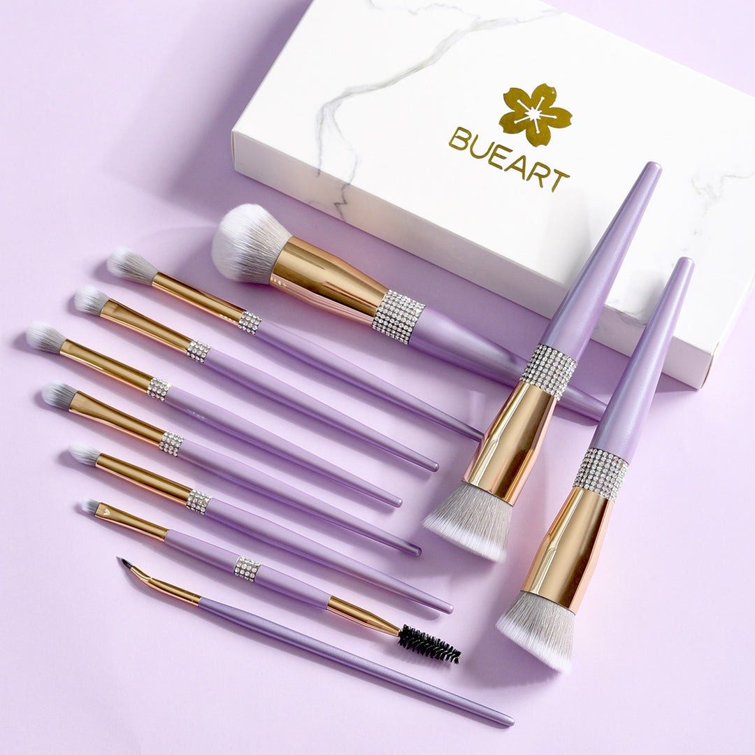 ✨ 10-Piece Lilac Purple Makeup Brush Set — Diamond Handle Beauty Tools 💄💜