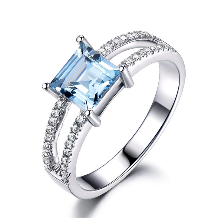 925 Sterling Silver Sky Blue Topaz Ring – Elegant Women’s Geometric Jewelry