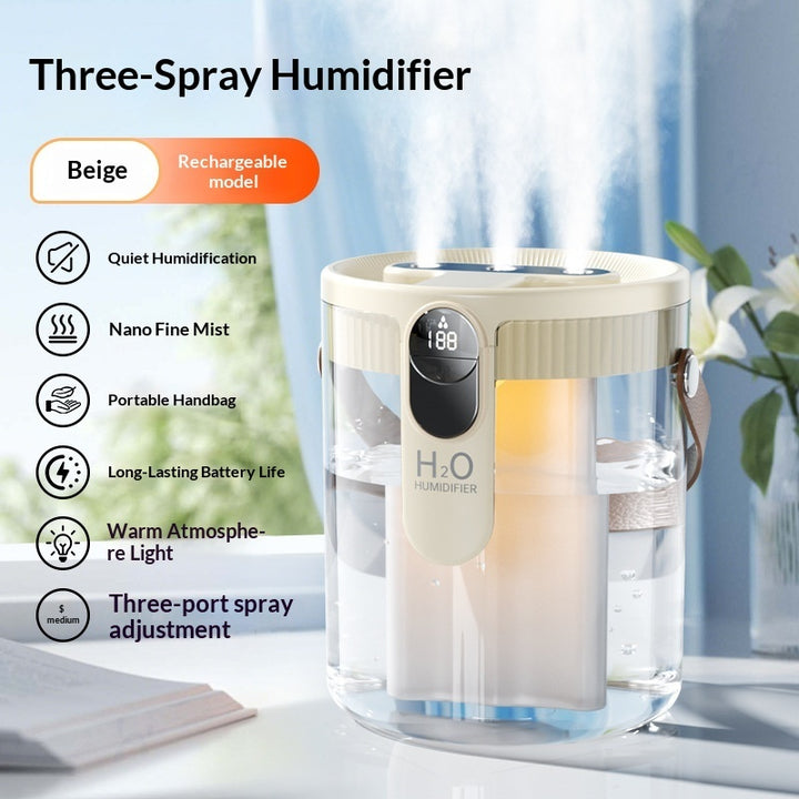 💧🌙 Triple-Spray Household Air Humidifier | Quiet Large-Capacity Mist + Ambient Light ✨