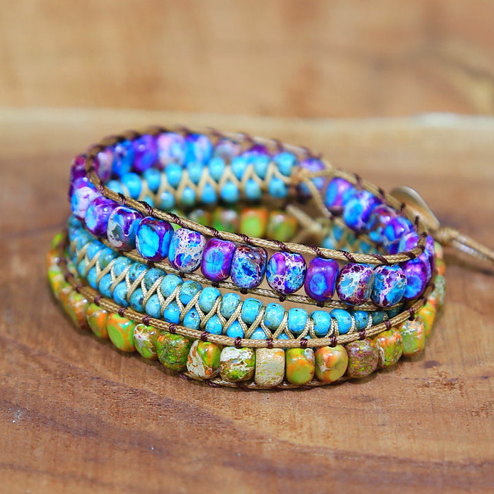 Retro Imperial Pine Multi-Layer Agate Bracelet – Unisex Style