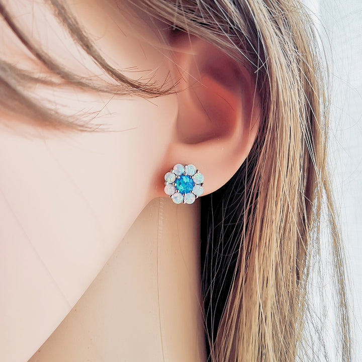 S925 Sterling Silver Opal Flower Earrings – Elegant Floral Stud Jewelry