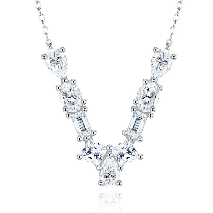 💎 Bubble Letter V-Shaped Pendant Necklace – Platinum & Gold-Plated S925 Silver with Moissanite 💎