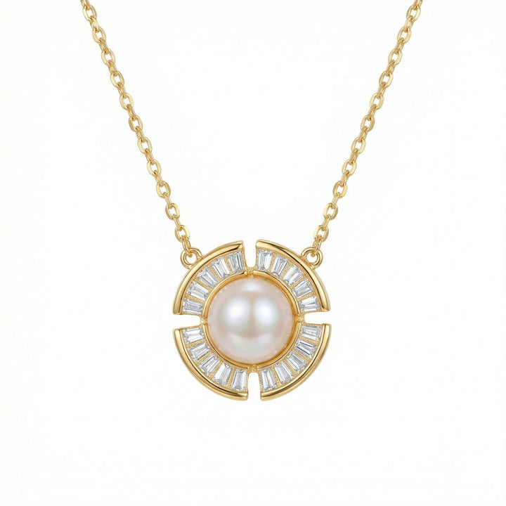 🌟 Pearl & Sunburst Baguette Necklace