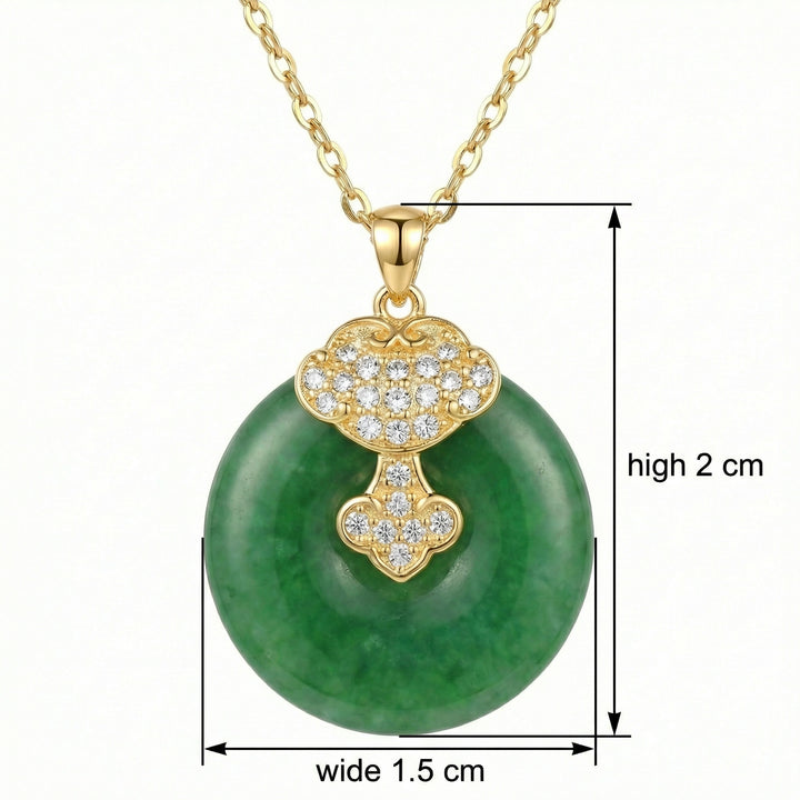 ✨ 925 Sterling Silver Elegant Green Jade Pi Disc Pendant Necklace with Ornate Sparkling Ruyi Motif ✨