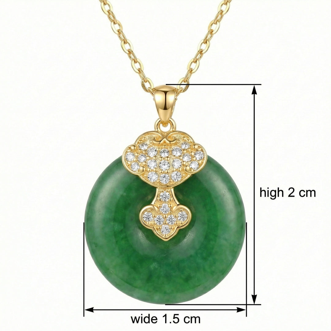 ✨ 925 Sterling Silver Elegant Green Jade Pi Disc Pendant Necklace with Ornate Sparkling Ruyi Motif ✨
