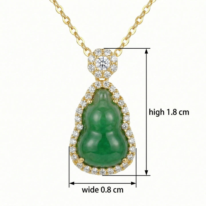 ✨ 925 Sterling Silver Elegant Green Jadeite Hulu Gourd Pendant Necklace with Diamond Halo ✨