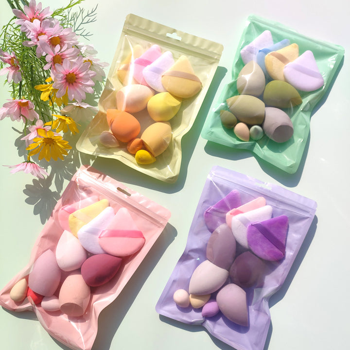 🥚💄 Macaron Bag Dopamine Cosmetic Egg Set – Flocking Powder Puff (7/11PCS Wet & Dry Makeup Sponge Kit)