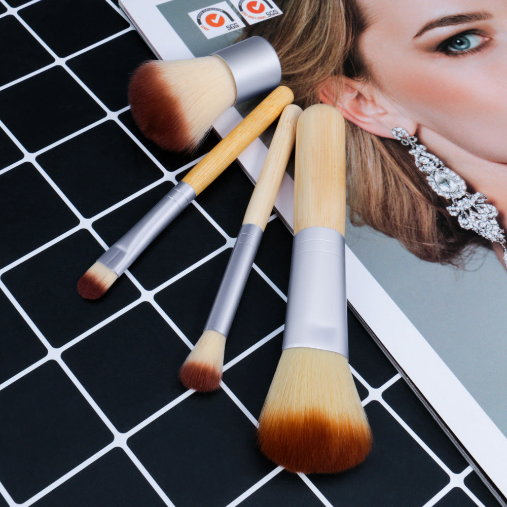 🌿✨ Bamboo Handle 4-Piece Makeup Brush Set 💄